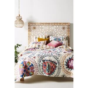 Anthropologie The Printed Cotton Voile Queen Size Quilt Delissa Print Boho
